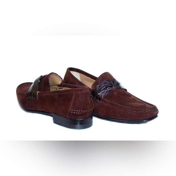 Lorenzo Banfi 671 Genuine Crocodile Strap Suede Penny Loafers Size 11 - Picture 1 of 13